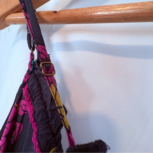 Anthropologie S Midi/Maxi Dress Black Pink Yellow Floral Design Spaghetti Straps - Picture 3 of 9